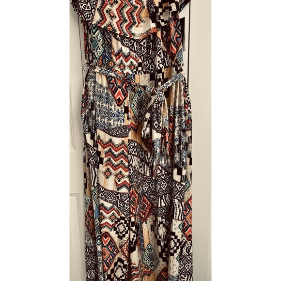 VIOLET B WOMEN'S PLUS SIZE 1X, 2X, OFF SHOULDER AZTEC JUMPSUIT KNIT POCKETS - Picture 5 of 6